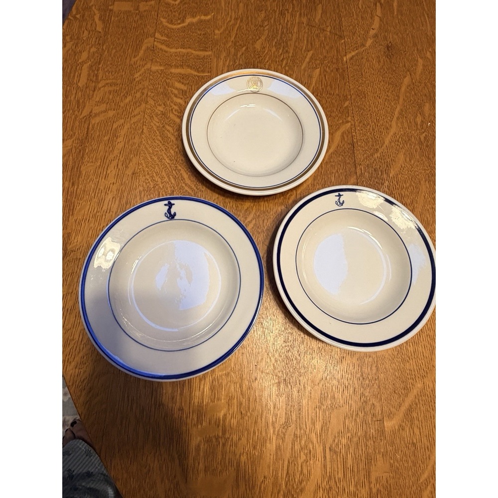 Set Of 3 US Navy Fouled Anchor & Gold Seal Mess Hall 7" Vintage Shallow Bowls